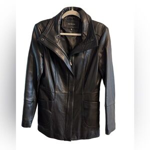Women’s Jones New York Black Leather Zip-Front Jacket Size Large